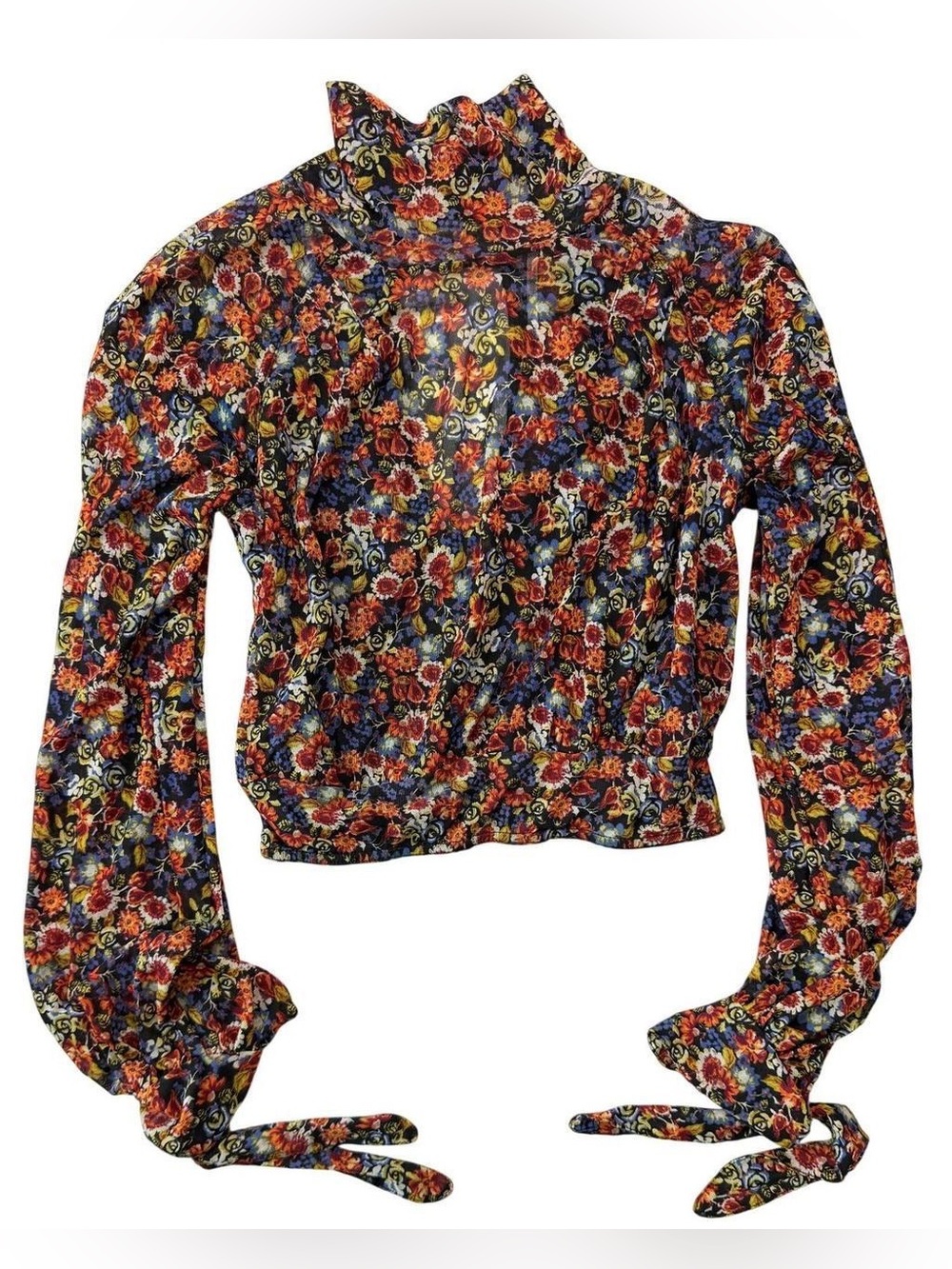 Free People “All Dolled Up” Floral Mesh Bohemian Top